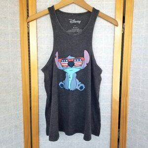 Disney Lilo & Stitch Tank Top Relaxed Fit Dark Gray Stone Wash Size Medium Flag